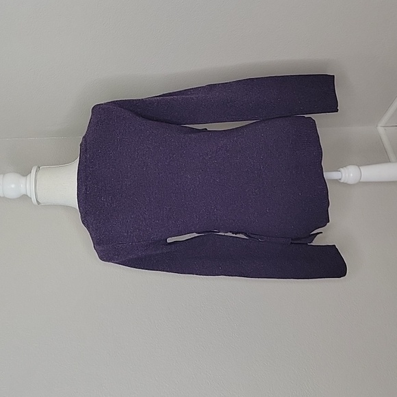 Anthropologie Moth Purple Wool Asymetrical Ruffle Button Up Cardigan - Picture 3 of 15